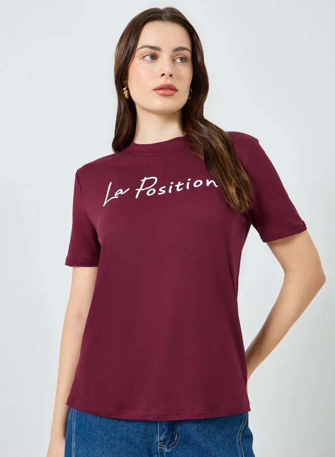 Slogan Print Regular Fit T-Shirt Burgundy