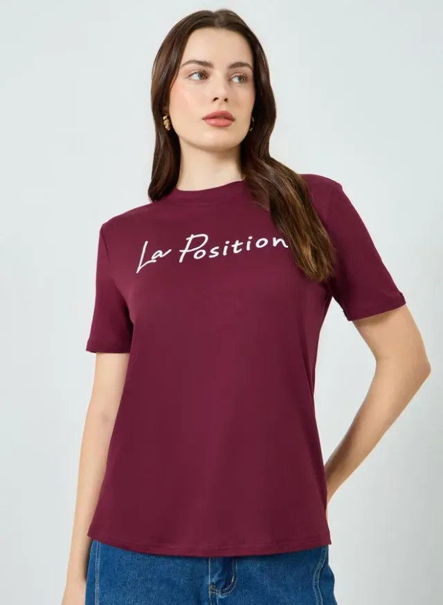 Slogan Print Regular Fit T-Shirt Burgundy