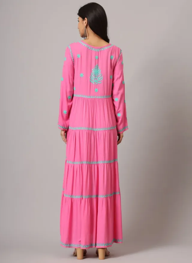 Turquoise Cotton Embroidered Jalabiya for Women - Plus Size – image 2