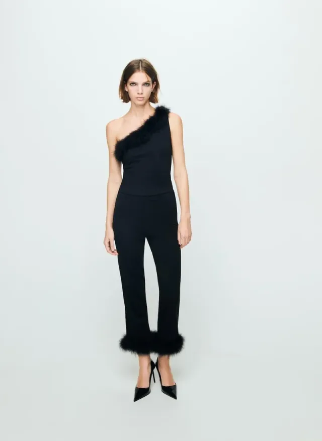 Asymmetrical One-Shoulder Top with Feather Trim – image 4