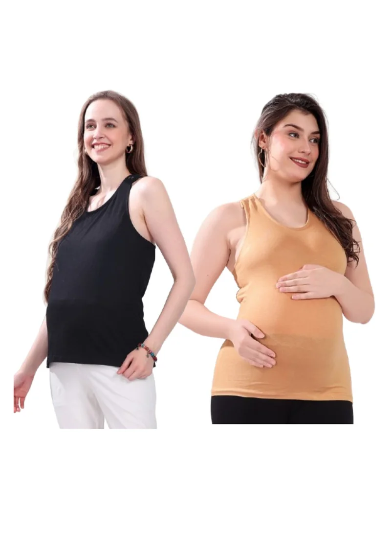 TUMMY Maternity and Nursing Tank Top Pack of 2 Black