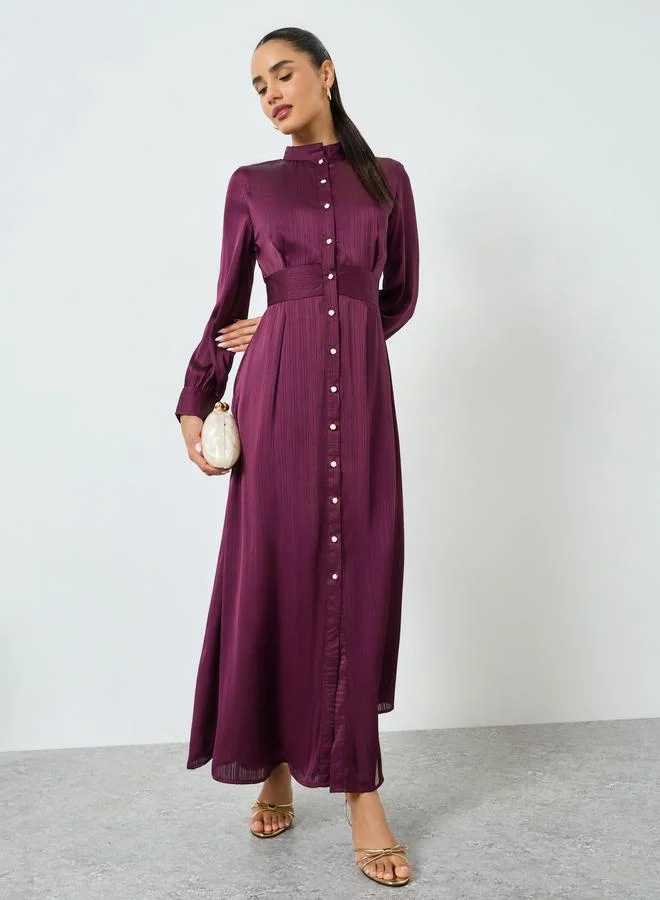 Long Sleeve Shirt Maxi Dress Plum