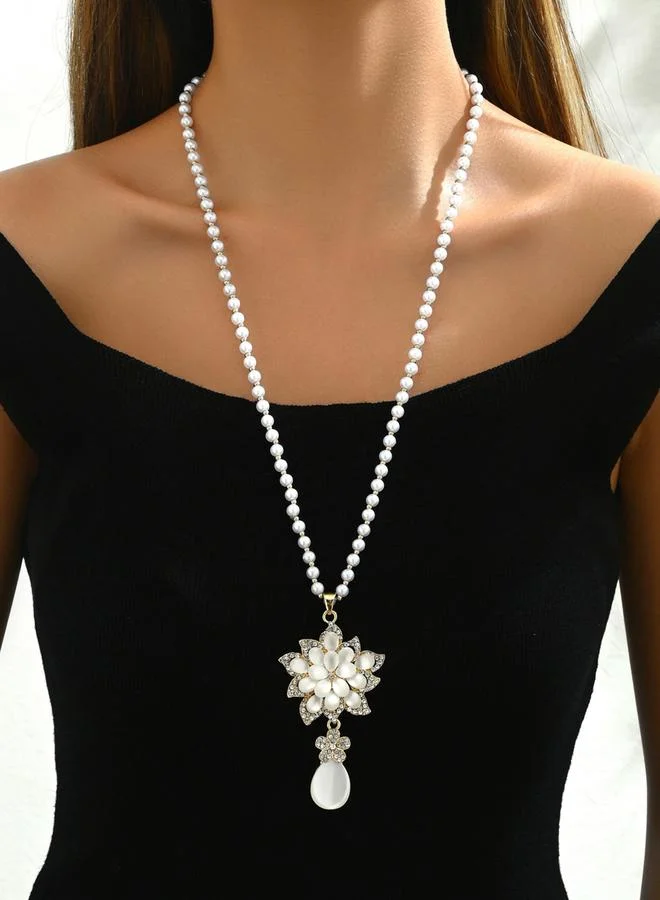 Take Two Embellished Flower Drop Beaded Necklace