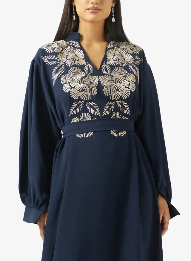 Floral Embroidered Belted Jalabiya – image 3