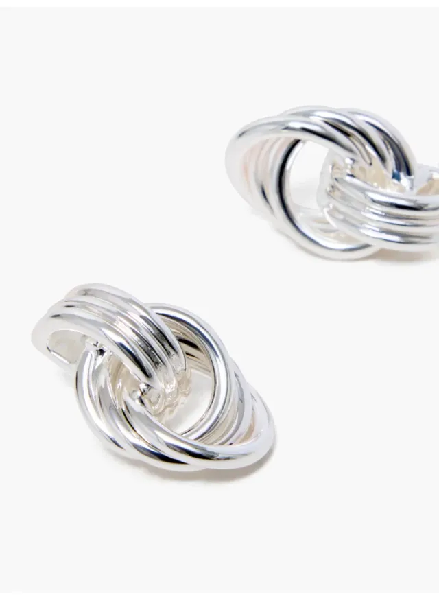 Triple Row Knot Earrings Silver