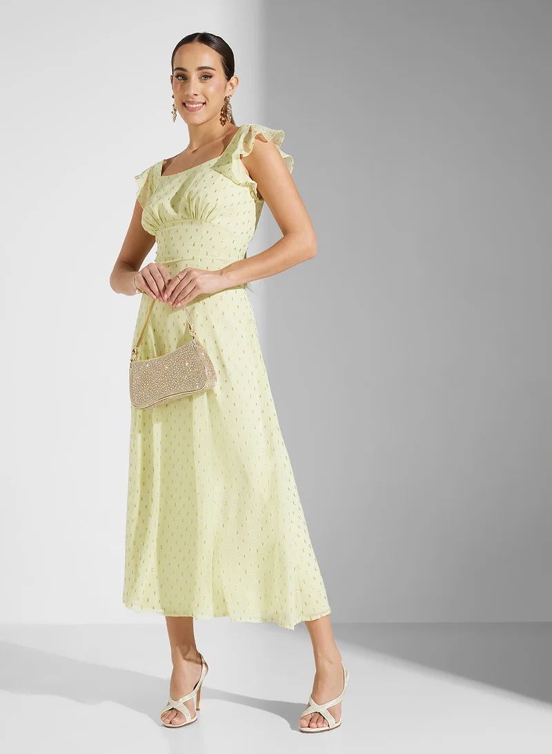 Ruffle Sleeve Midi Dress