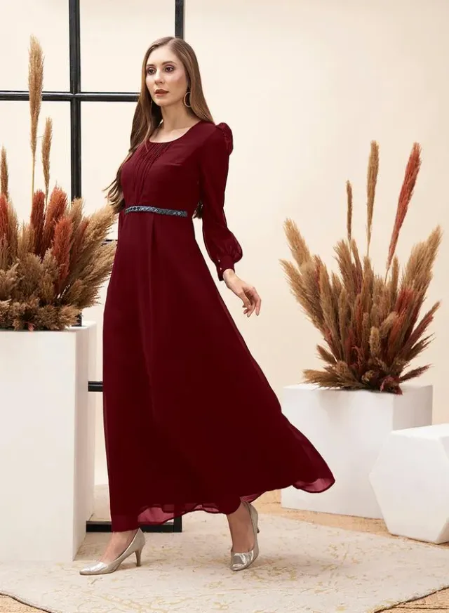 Mish Pleated Puff Sleeve Maxi Dress – image 4