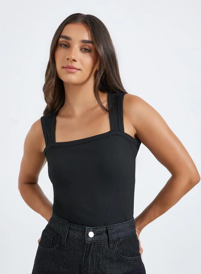 Women's Square Neck Sleeveless Bodysuit Black