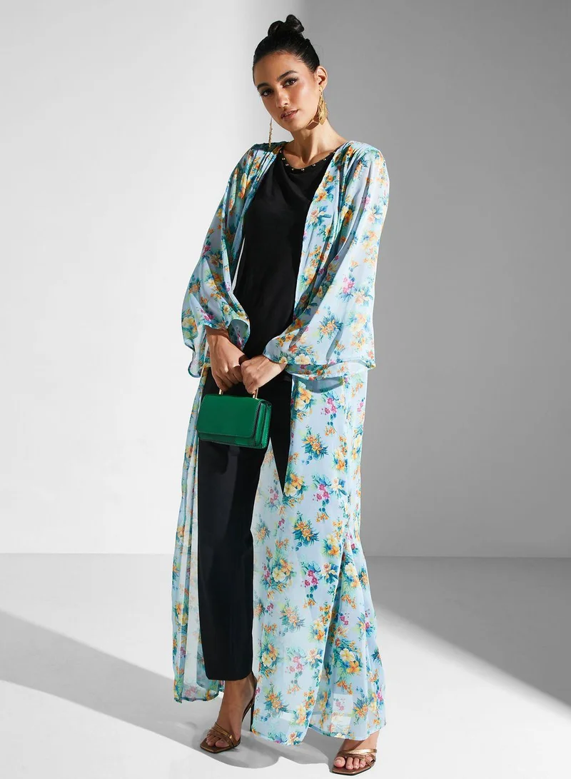 Floral Longline Kimono Light Blue