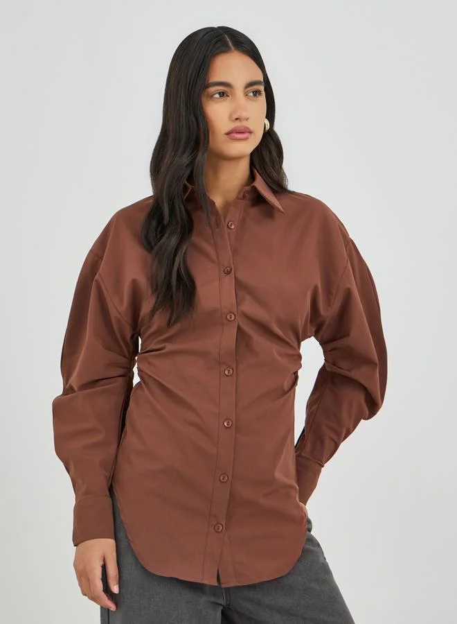 Slim Gathered Detail Shirt Brown