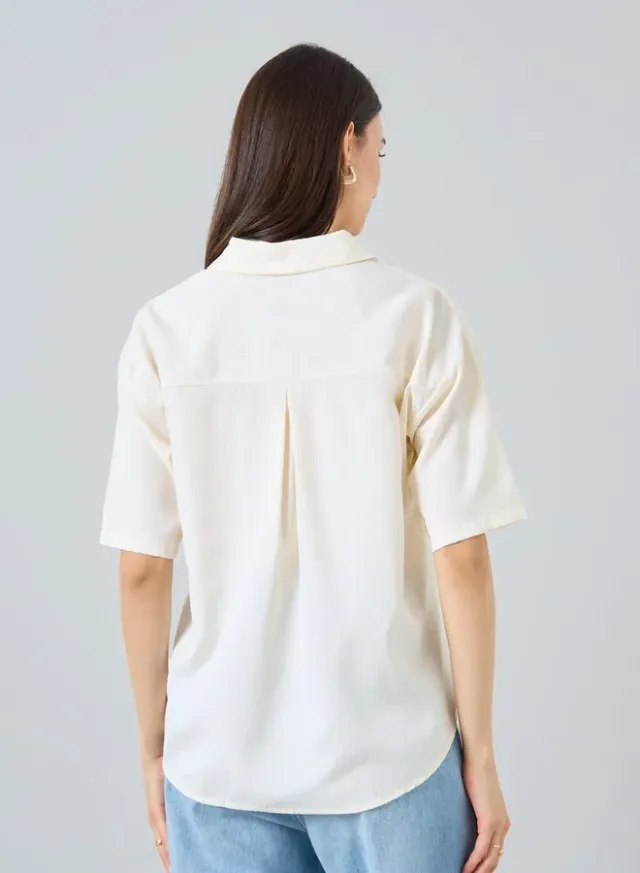 Oversized Spread Collar Short Sleeve Blouse – image 4