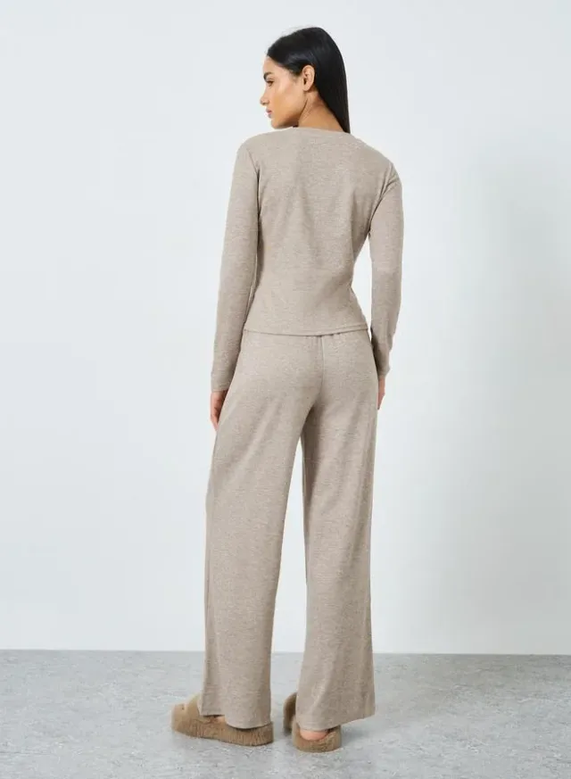 Styli Supersoft Rib Placket Pyjama Set - Beige – image 6