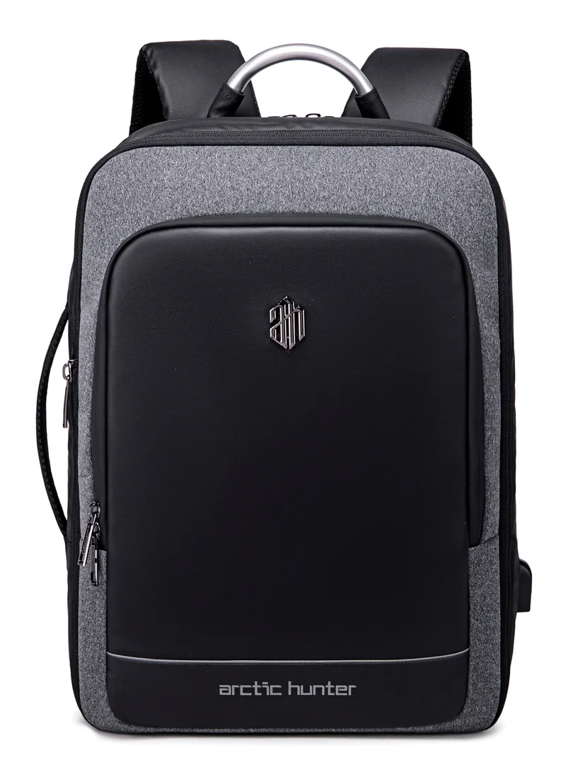 حقيبة ظهر للسفر قابلة للتوسيع والتحويل للابتوب مع منفذ USB رمادي غامق