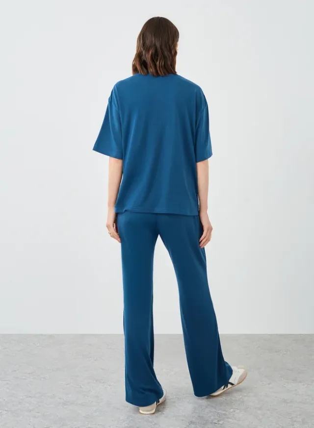 Blue Printed Round Neck T-Shirt and High-Rise Joggers Set – image 5