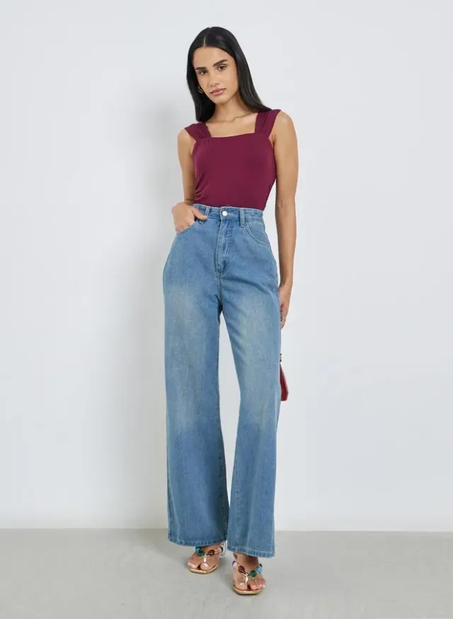 Styli Women's Square Neck Bodysuit Burgundy – image 3