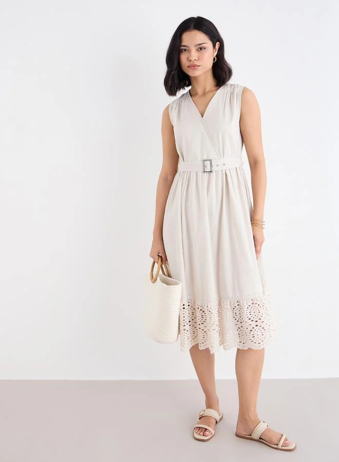 Floral Chiffon Midi Dress Light Beige