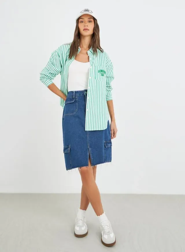 Oversized Striped Spread Collar Shirt – image 2