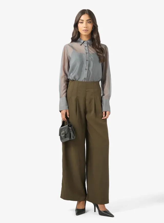 Sheer Organza Long Sleeve Shirt Grey – image 4