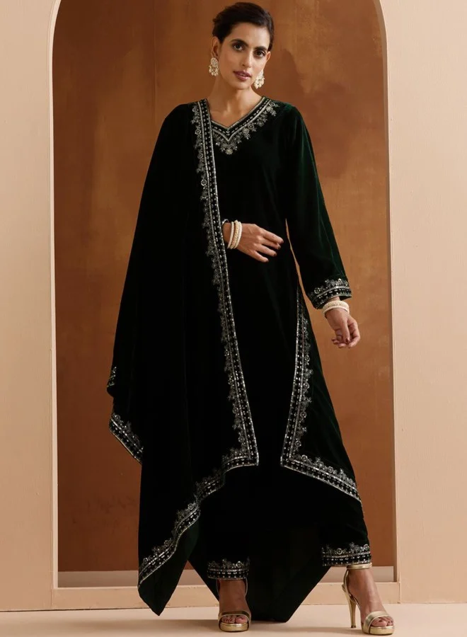 Women's Cotton Yoke Design Straight Kurta Set Black