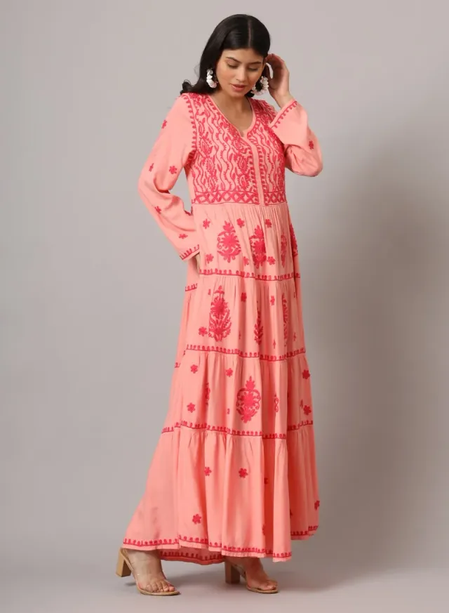 Turquoise Cotton Embroidered Jalabiya for Women - Plus Size – image 4