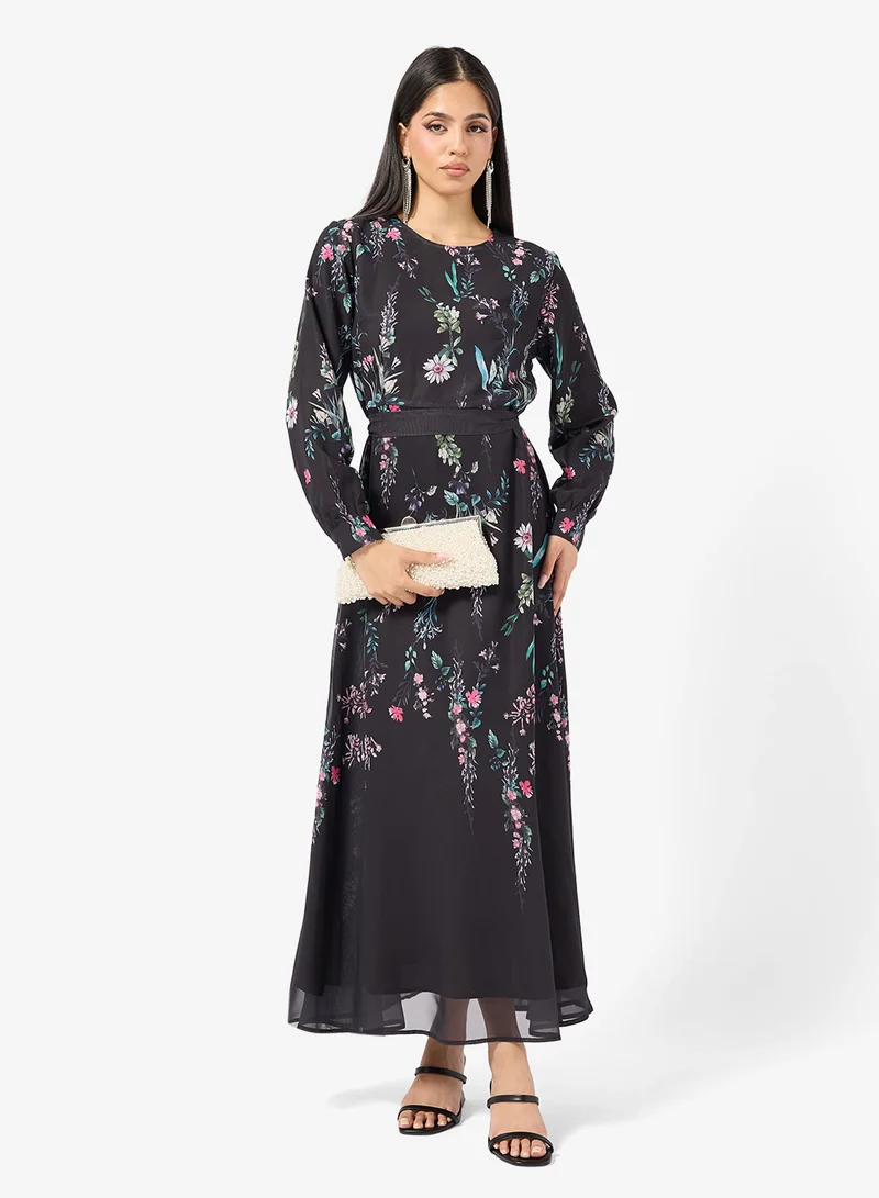 Floral Print Dress Charcoal