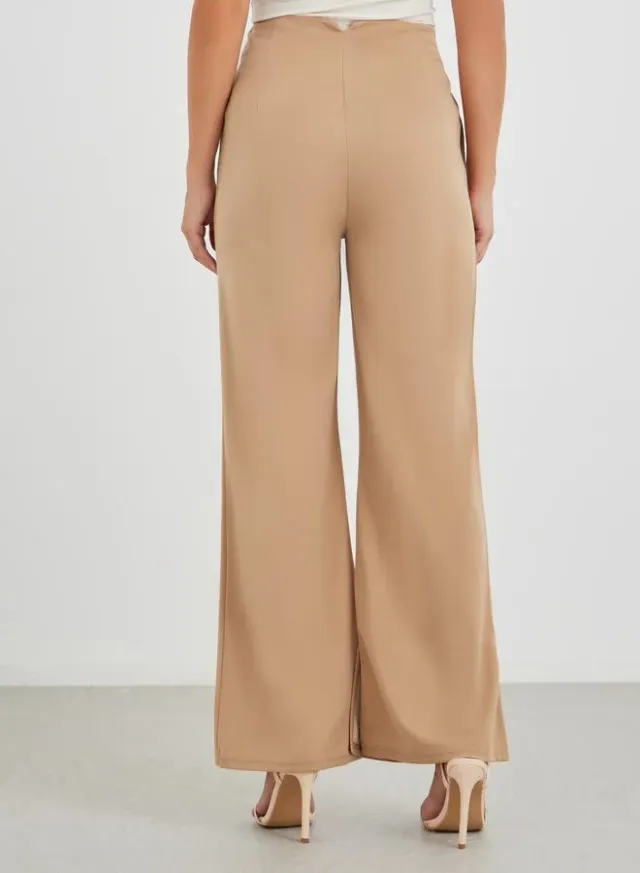 Solid Mid Rise Flare Pants Tan – image 4