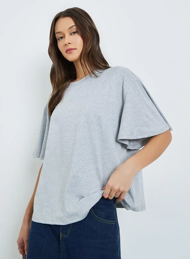 Oversized Flared Sleeve T-Shirt Grey