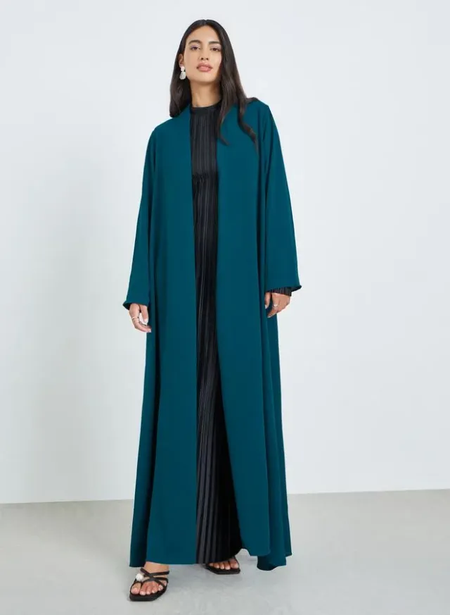 Teal Open Front Solid Abaya for Women - Long Sleeve, Straight Fit – image 3