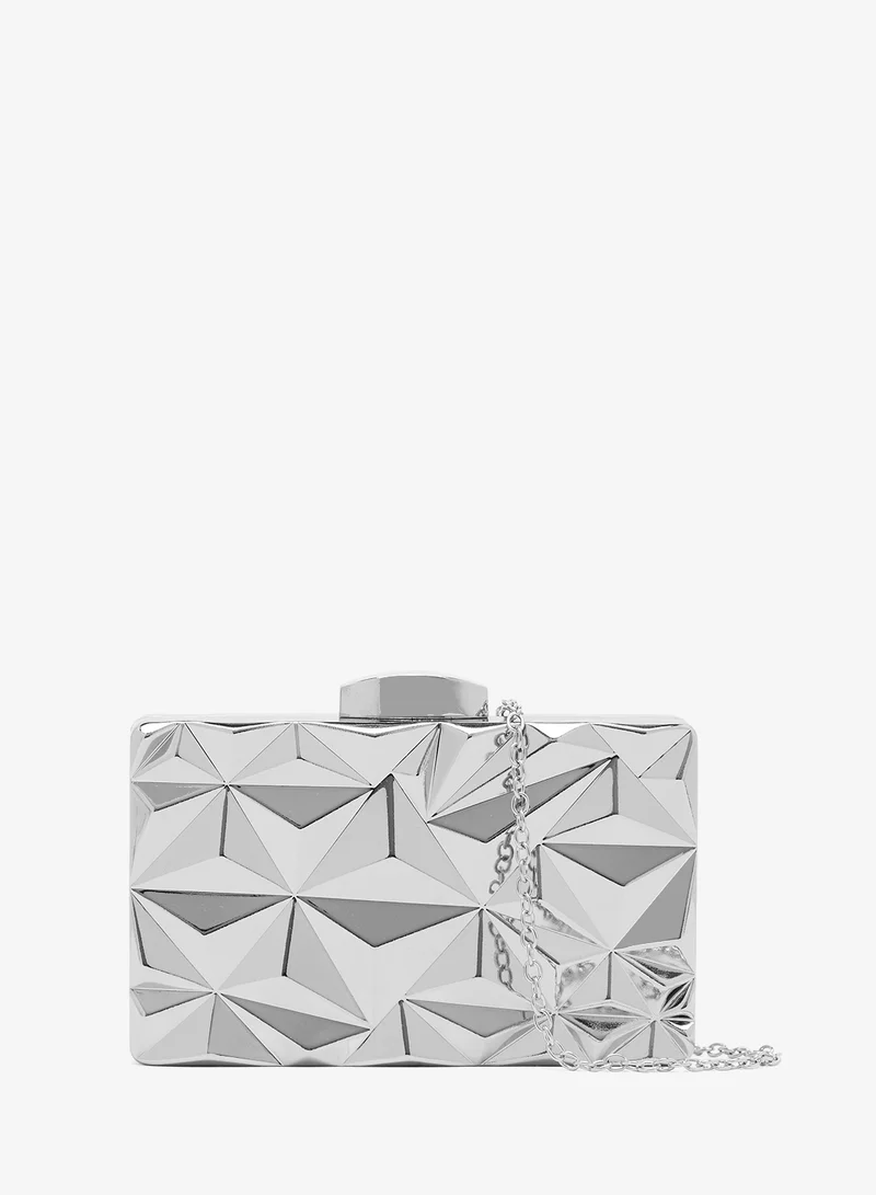 Geometric Metallic Rectangle Statement Clutch Silver