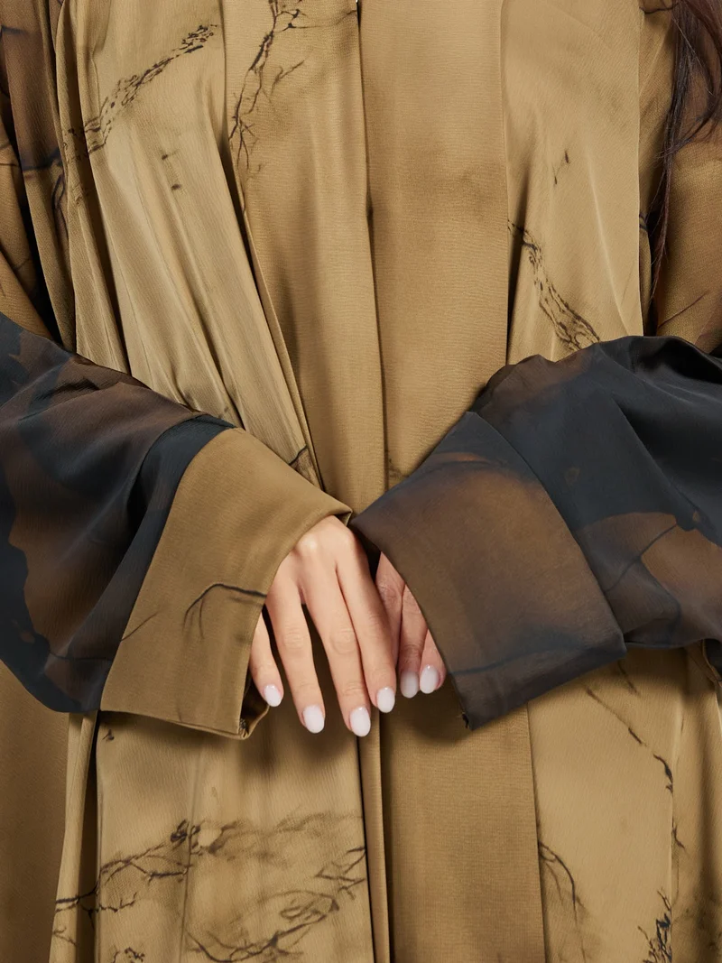 Earthy Bronze Marble Overlay Abaya Brown