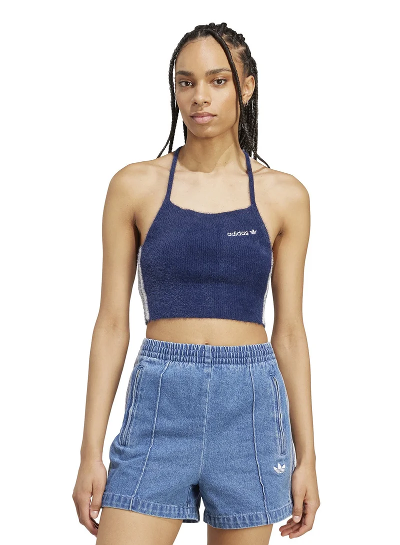 Fluffy Knit Halter Top Steel Blue