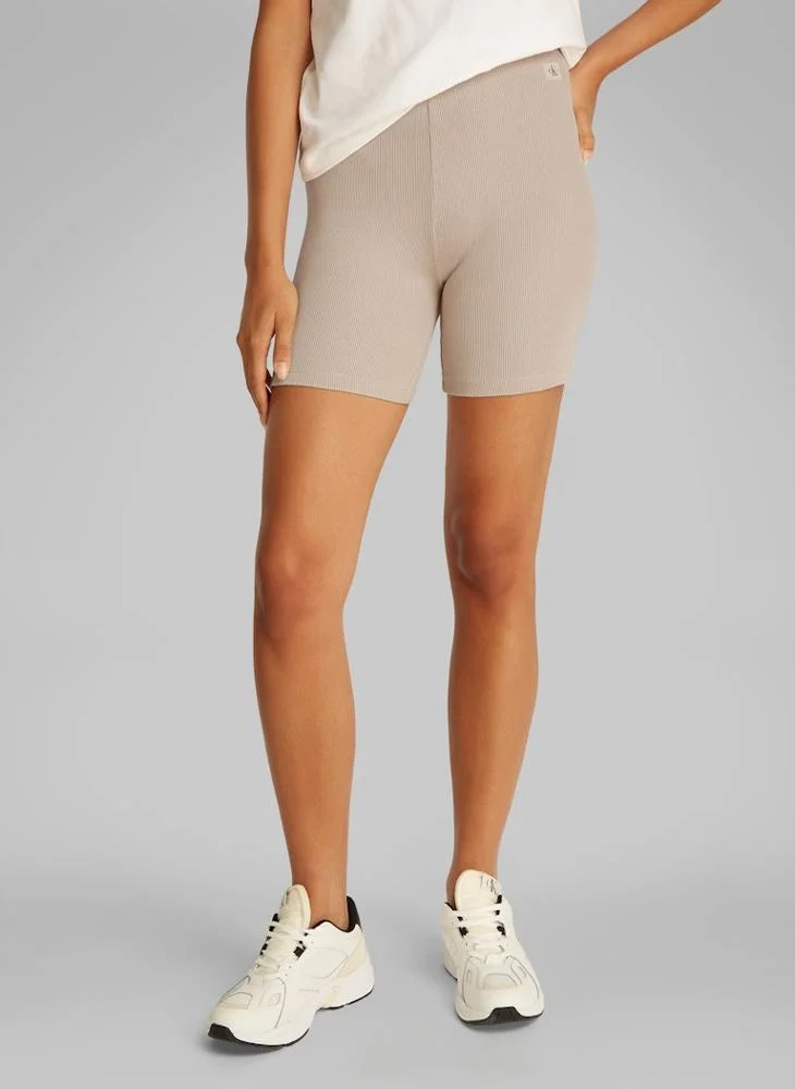 High-Waist Ribbed Shorts Beige