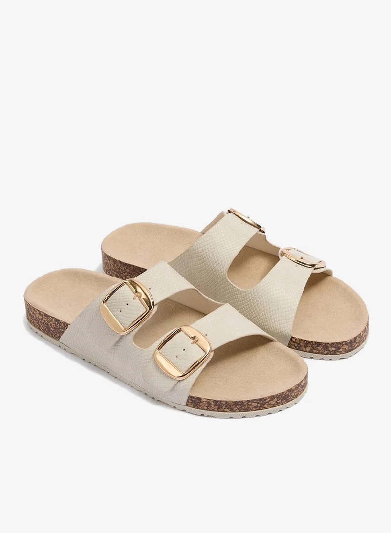 Stone Double Buckle Sandals Beige