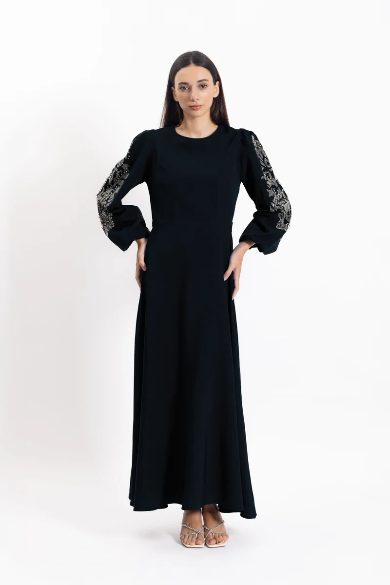Embellished Sleeve Gown Black