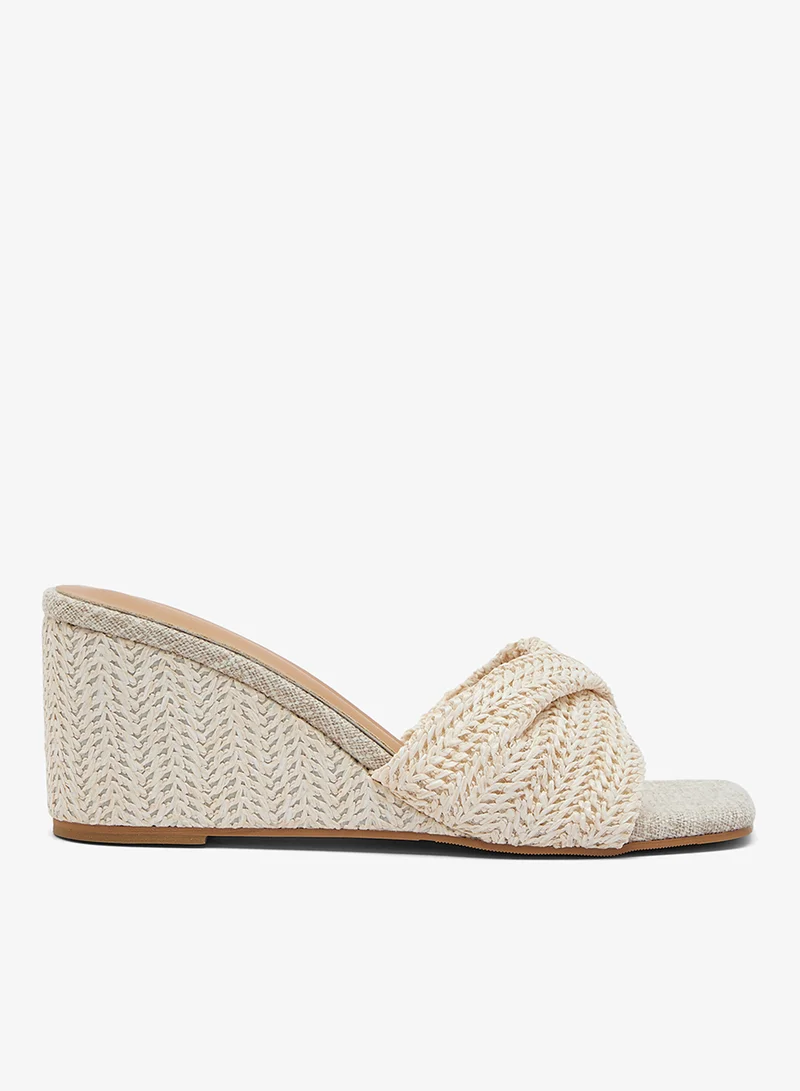 Raffia Twist Wedge Sandals White
