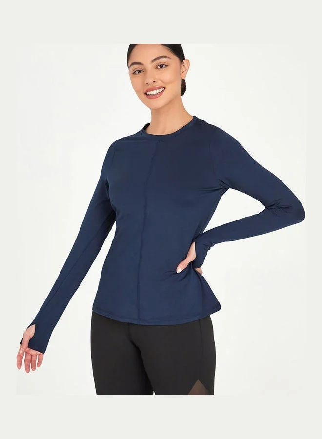 Stitch Insert Thumbhole Long Sleeve Active Top Deep Blue