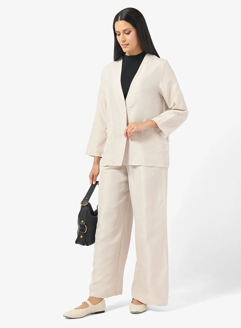 Longline Top and Pant Set Beige