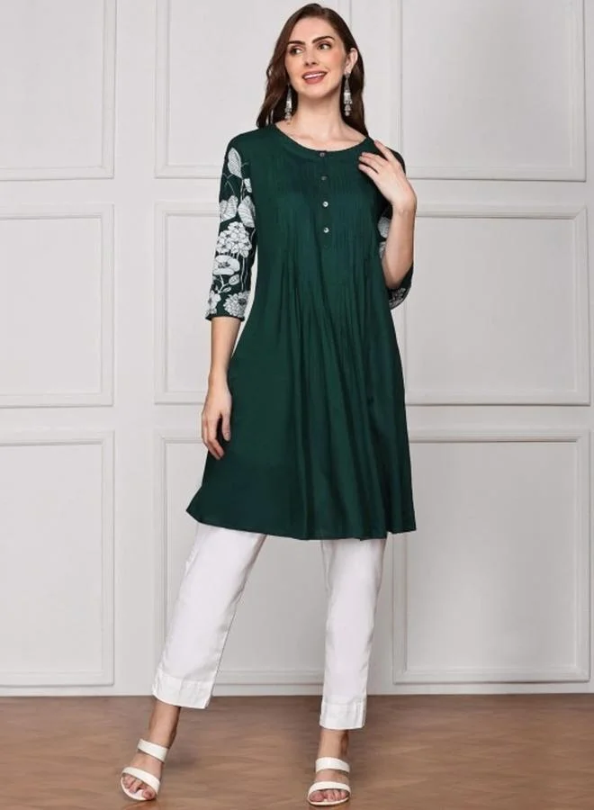 Women's Rayon Printed Straight Kurta Deep Green