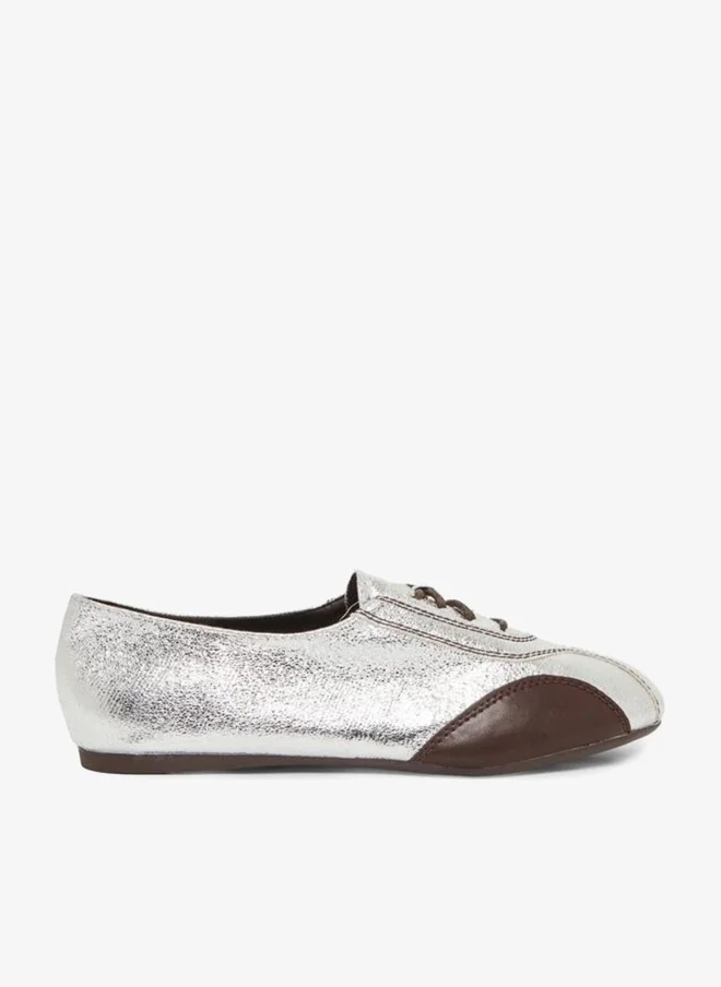 Metallic Oxford Flat Shoes Silver