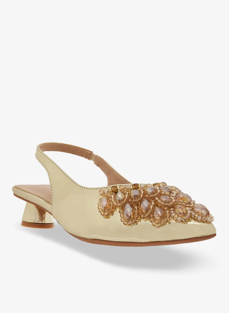Embellished Mid-Heel Pumps Beige