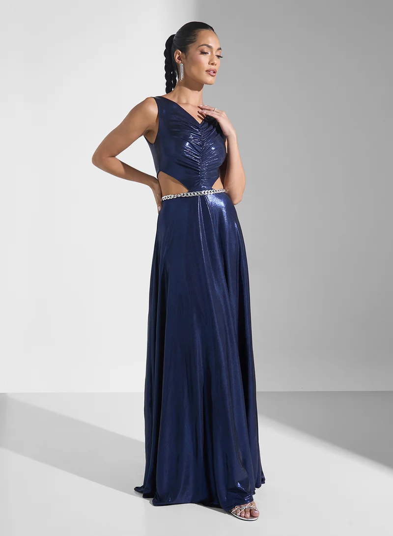 Cutout Evening Dress Deep Navy Blue