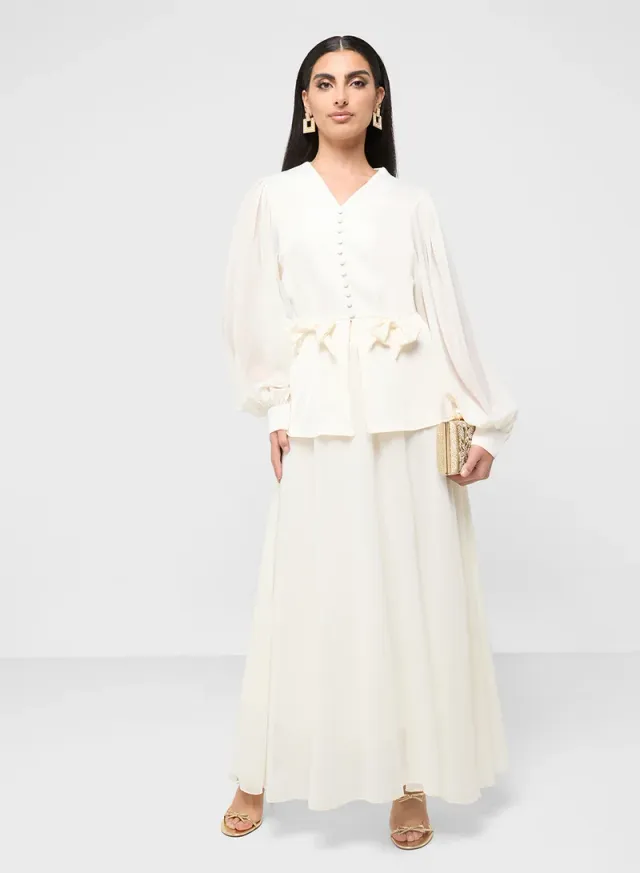 Sheer Sleeve Top & Skirt Set – image 5