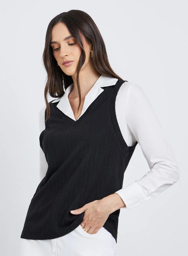 Styli Women's Knitted Layering Shirt Black