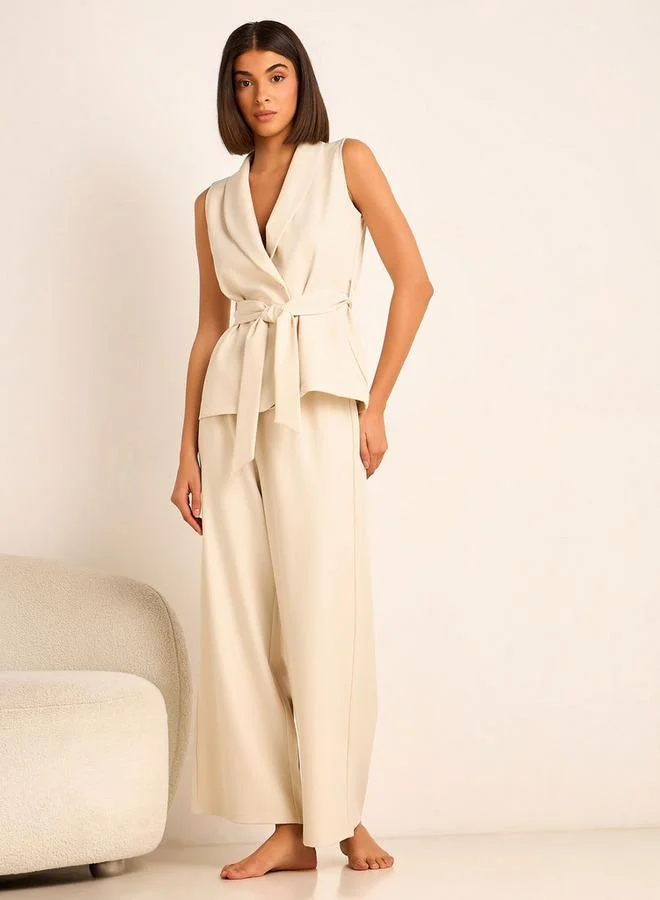 Twill Waistcoat and Pants Set Beige