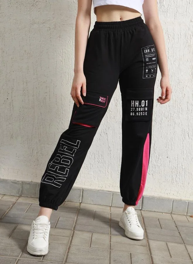 Women's Printed Cargo Trousers Black