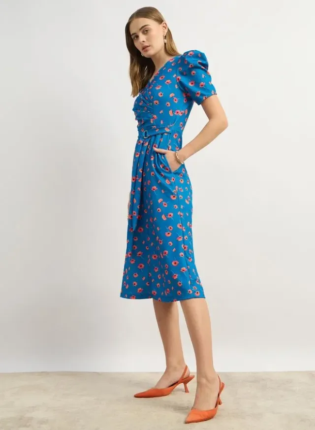 Polyester Midi Dress with Ruched Waist Detail – image 3
