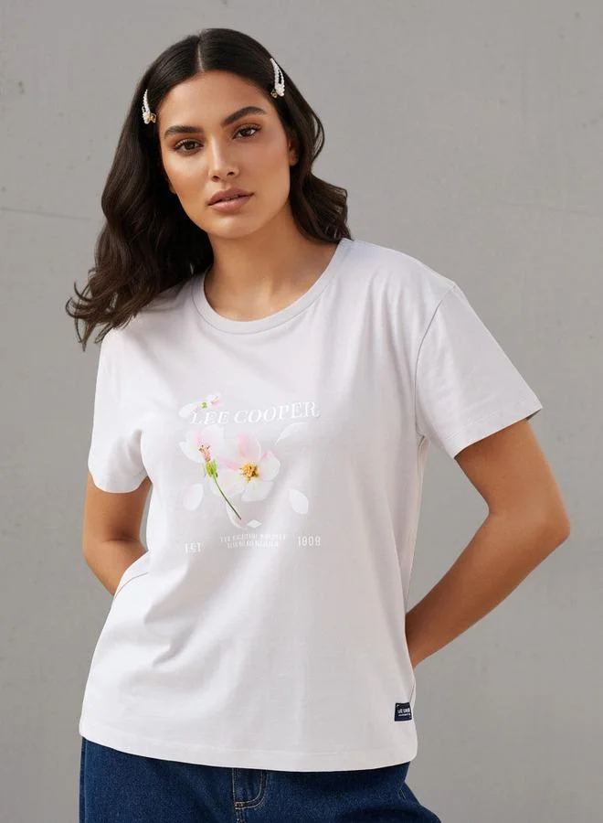 Lee Cooper Floral Print Cotton T-shirt Grey