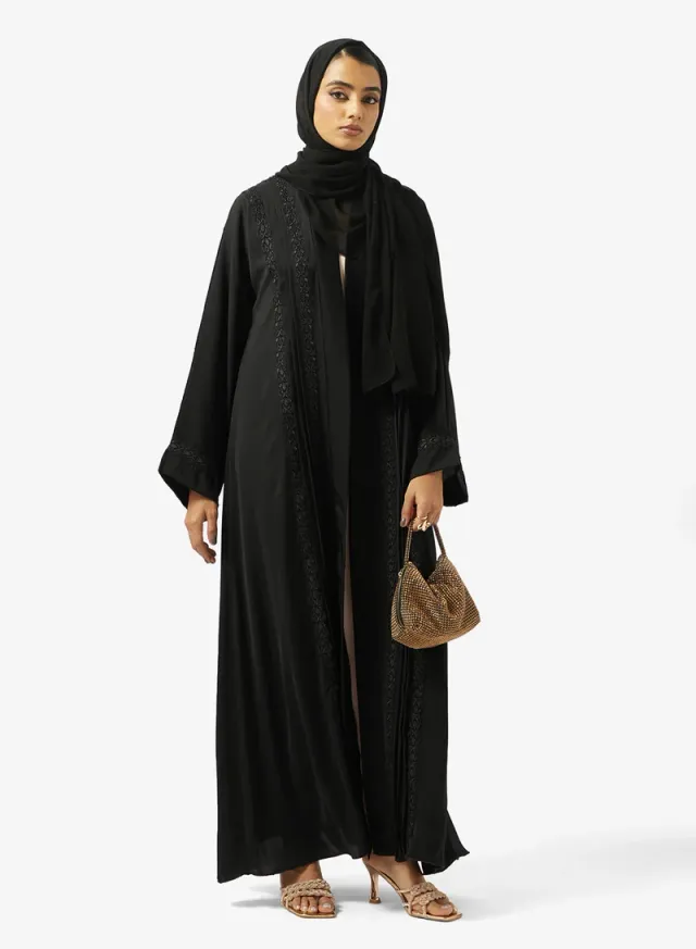 Black Open Abaya with Lace Detail and Sheila - Ramadan Style – image 5