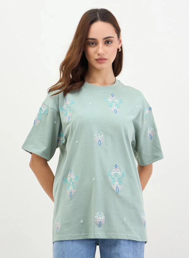 Embroidered Oversized T-Shirt Green