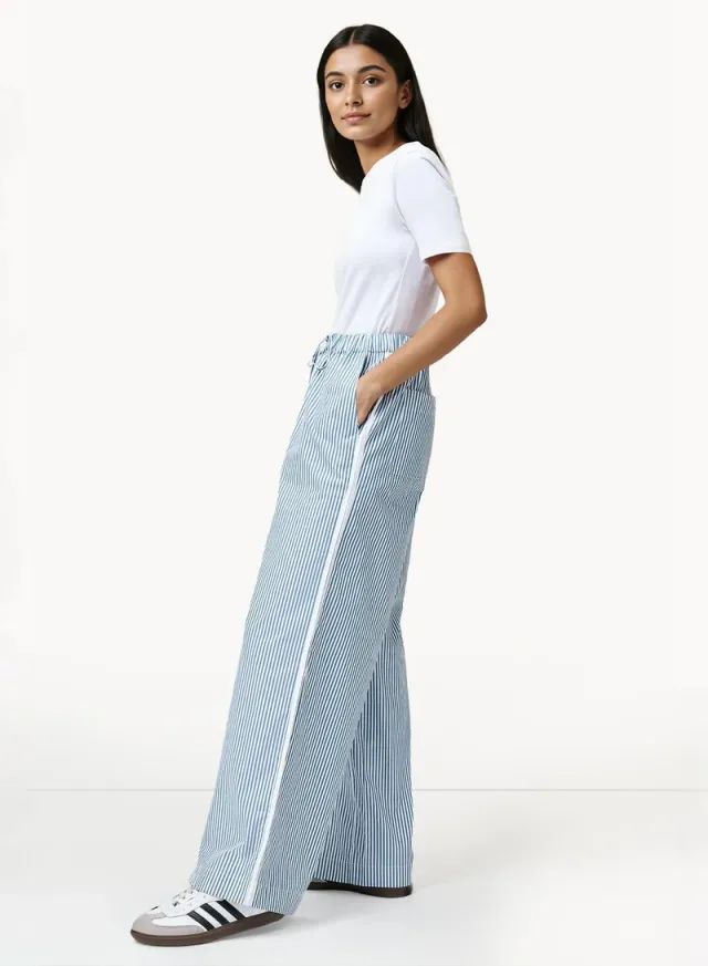 Cambria Striped Cotton Trousers Light Blue – image 2